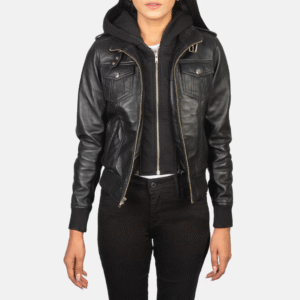 Roslyn Green Hooded Leather Bomber Jacket